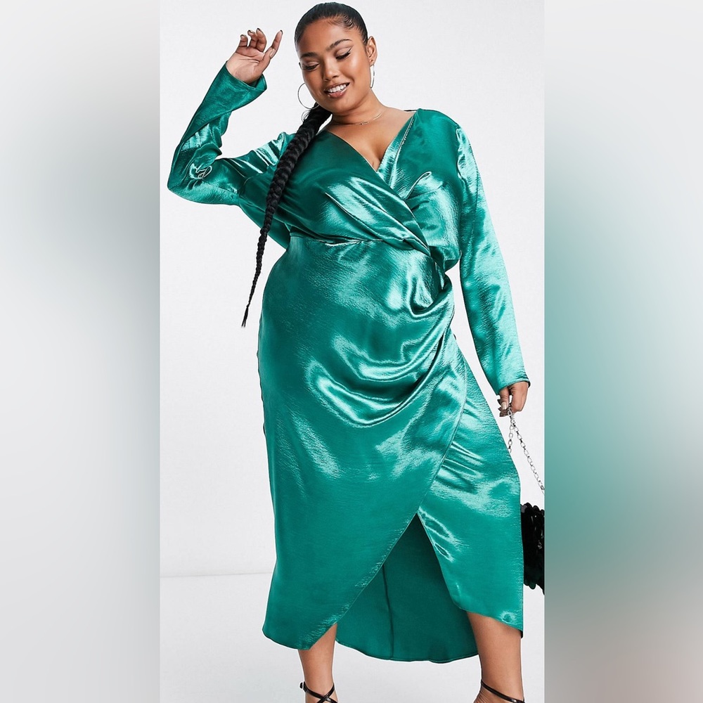 ASOS CURVE Wrap Satin midi dress